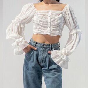 Elegant White Ruched Blouse